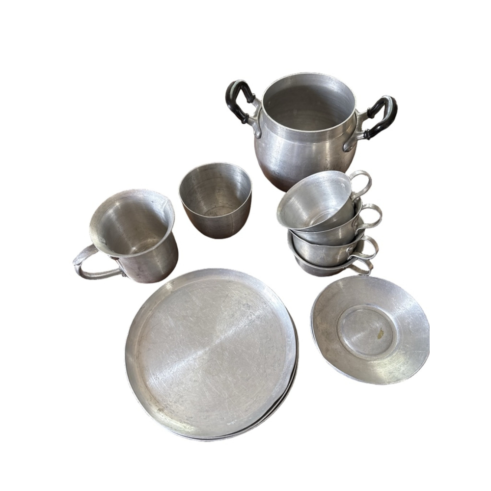 Vintage Unisex Creative Playthings Toy Dishes Set Silver Color